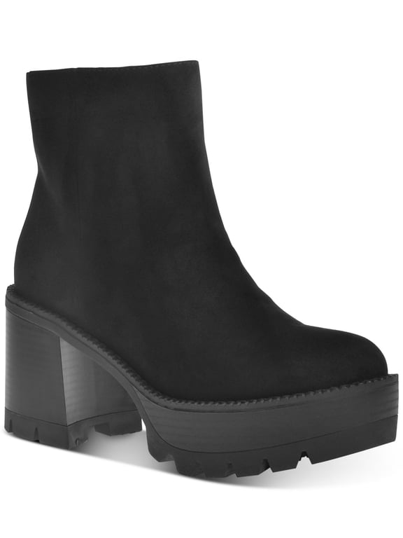 Womens Black 1-1/2" Platform Cushioned Breathable Margoee Round Toe Stacked Heel Zip-Up Booties 10 M