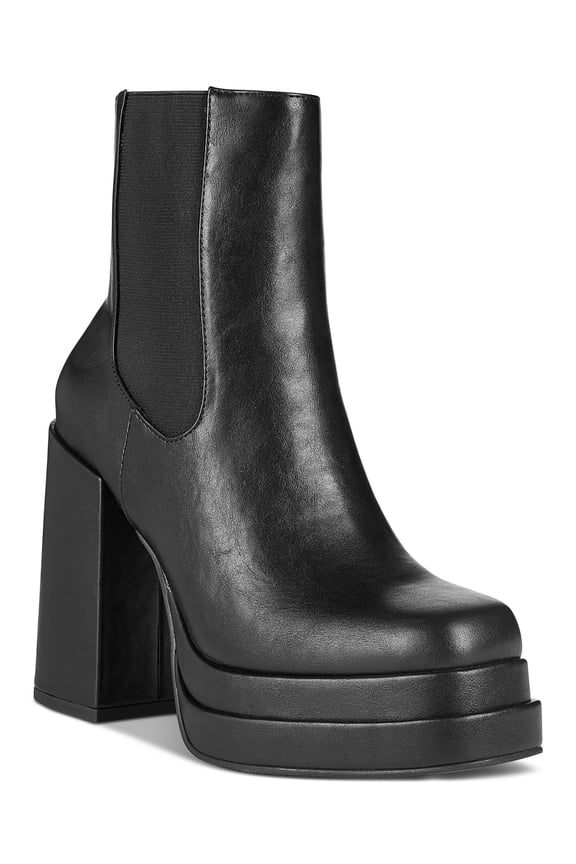 Womens Black 1.75 Double Platform Padded Goring Ohara Round Toe Block Heel Zip-Up Chelsea 7 M