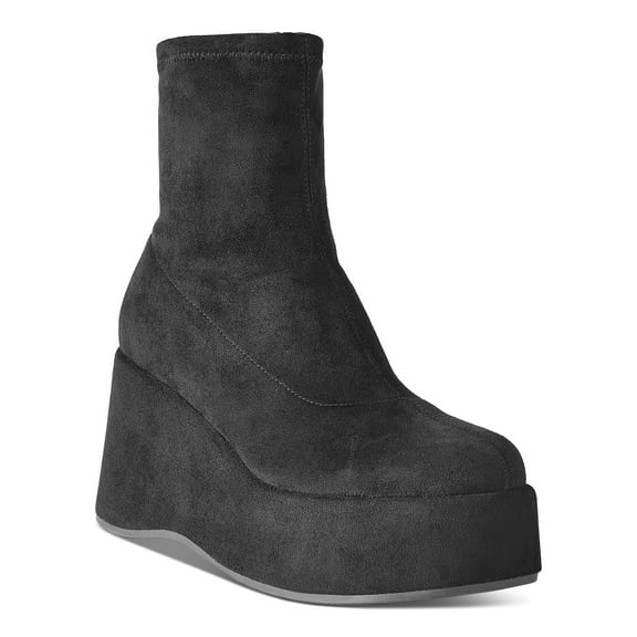 WILD PAIR Womens Black 2" Platform Padded Earlee Round Toe Wedge Zip-Up Heeled Boots 8 M