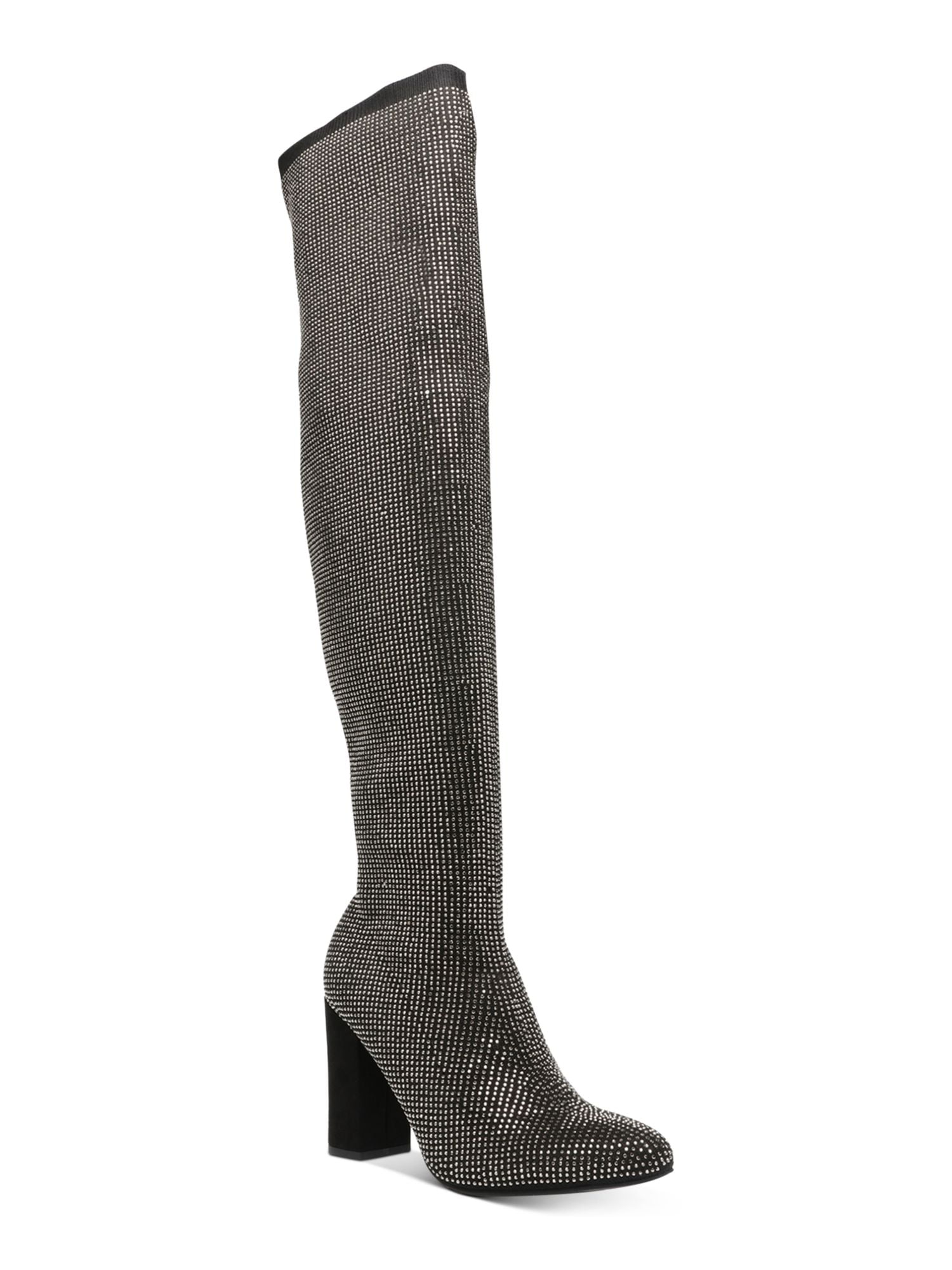 WILD PAIR Womens Black Zipper Accent Killian Round Toe Block Heel Riding Boot M