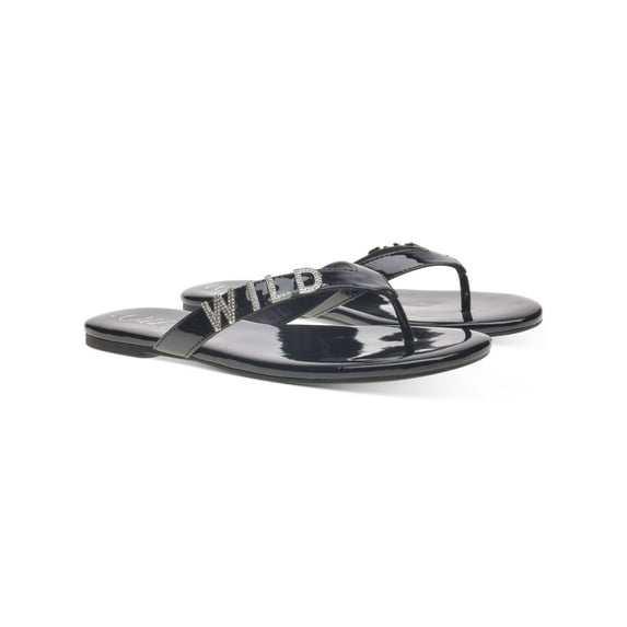 WILD PAIR Womens Black Rhinestone Fantasia Round Toe Slip On Thong Sandals Shoes 7.5 M