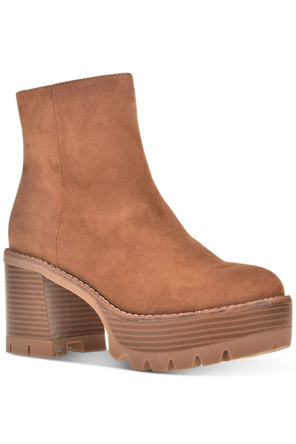 Womens Brown 1-1/2" Platform Cushioned Breathable Margoee Round Toe Stacked Heel Zip-Up Booties 9.5 M