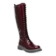 thumbnail image 1 of WILD PAIR Womens Burgundy Lace-Up Back Pull Tab Lug Sole Comfort Rylee Round Toe Block Heel Zip-Up Combat Boots 8 M, 1 of 4
