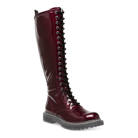 WILD PAIR Womens Burgundy Lace-Up Back Pull Tab Lug Sole Comfort Rylee Round Toe Block Heel Zip-Up Combat Boots 8 M