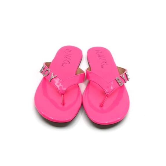 WILD PAIR Womens Pink Embellished Rhinestone Fantasia Round Toe Slip On Thong Sandals 6.5 M