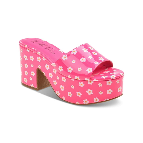 WILD PAIR Womens Pink Floral 2" Platform Slip Resistant Goring Cushioned Melborne Round Toe Block Heel Slip On Heeled Sandal 5 M
