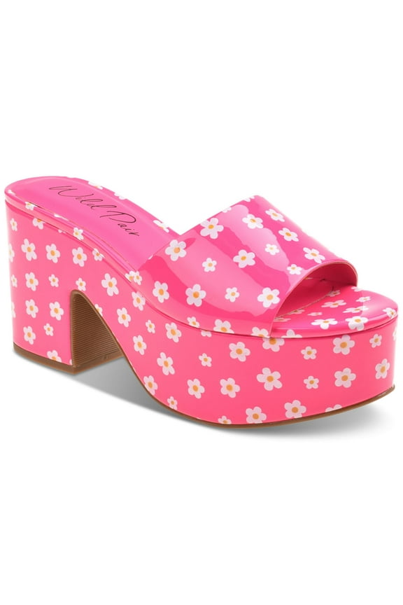Womens Pink Floral 2" Platform Slip Resistant Goring Cushioned Melborne Round Toe Block Heel Slip On Heeled Sandal 6 M