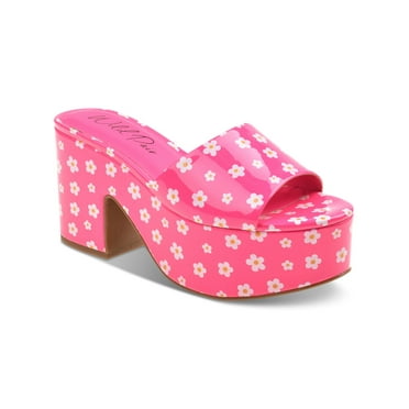 WILD PAIR Womens Pink Floral 2" Platform Slip Resistant Goring Cushioned Melborne Round Toe Block Heel Slip On Heeled Sandal 8.5 M
