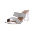 thumbnail image 1 of WILD PAIR Womens Silver Clear Heel Rhinestone Padded Zandria Square Toe Block Heel Slip On Mules 8 M, 1 of 4