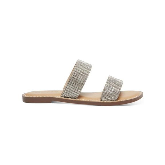 WILD PAIR Womens Silver Rhinestone Rainbow Swirl Pattern Rhinestone Padded Ginnie Round Toe Slip On Slide Sandals Shoes 6.5 M