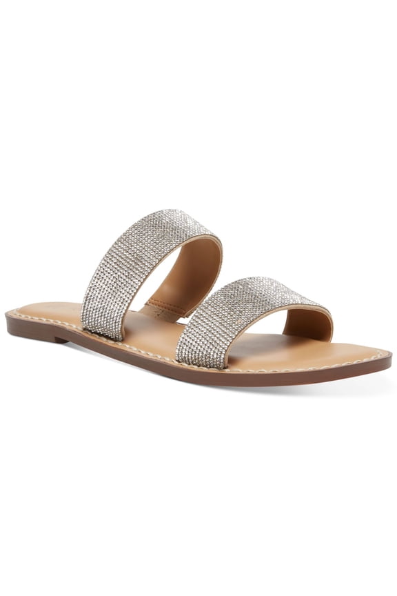 Womens Silver Rhinestone Rainbow Swirl Pattern Rhinestone Padded Ginnie Round Toe Slip On Slide Sandals Shoes 8.5 M