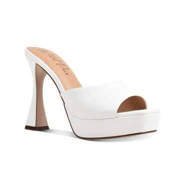 WILD PAIR Womens White Goring 1" Platform Slip Resistant Padded Rajaah Square Toe Flare Slip On Heeled Sandal 10 M