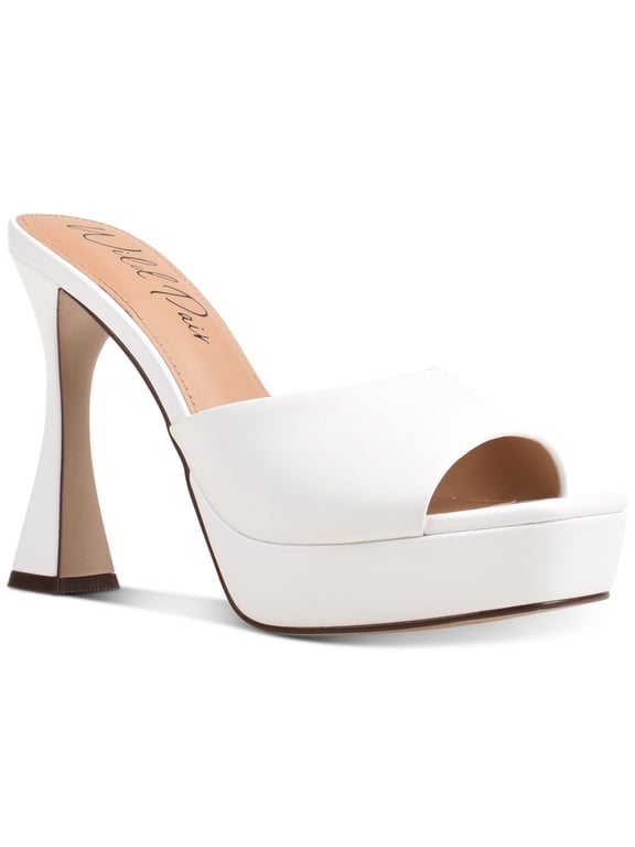 Womens White Goring 1" Platform Slip Resistant Padded Rajaah Square Toe Flare Slip On Heeled Sandal 10 M