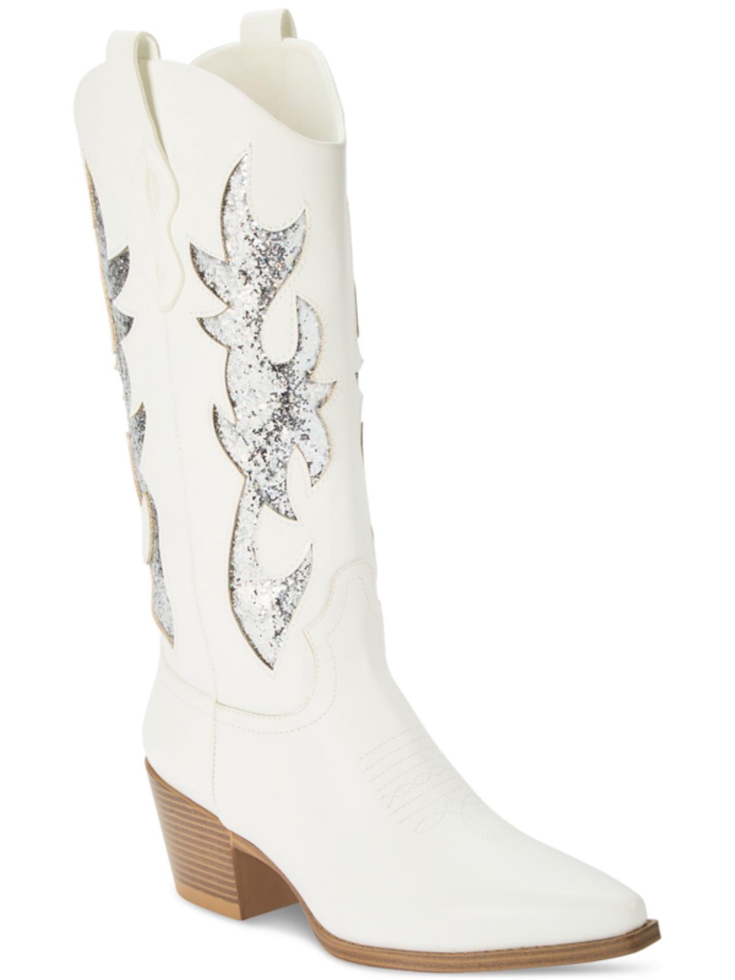 ZODIAC Womens Beige Side Pull-Tabs Padded Roslyn Pointed Toe Stacked Heel Leather Western Boot M