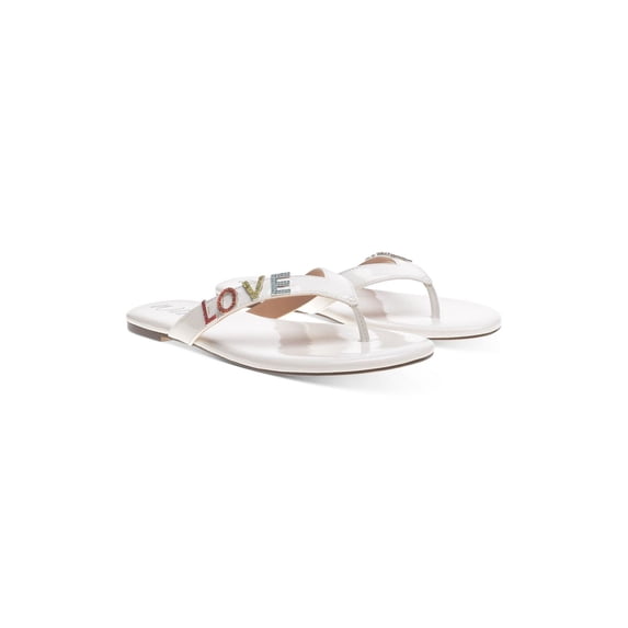 WILD PAIR Womens White Rhinestone Fantasia Round Toe Slip On Thong Sandals 9.5 M