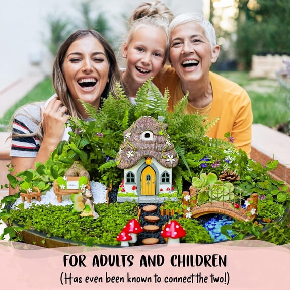 WILD PIXY Fairy Garden Kit - 13 Piece Glow in The Dark Accessories with 7.1" Outdoor Fairy House with Opening Door and Solar LED Light, Garden Door for Trees, Stones, Indoor/Outdoor Decor