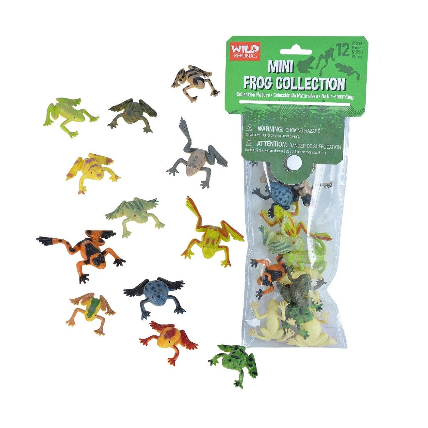 Wild Republic Mini Frog Collection, 12 Piece Set, Multicolor Plastic Figurines