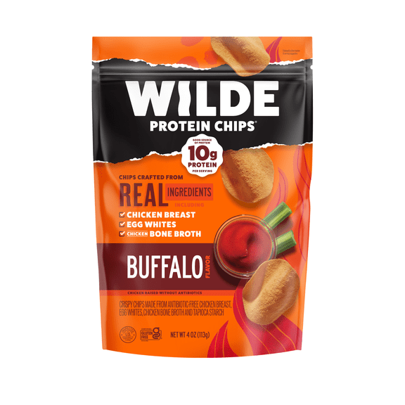 WILDE Protein Chips Buffalo, Thin Crispy High Protein, Keto Low Carb Snack, 4.0 Oz