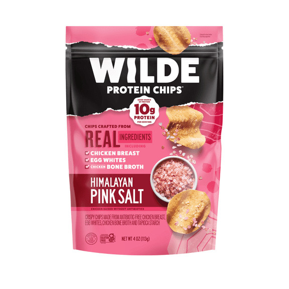 WILDE Protein Chips Himalayan Pink Salt, Thin Crispy High Protein, Keto Low Carb Snack, 4.0 Oz
