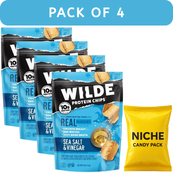 WILDE Protein Chips Sea Salt & Vinegar 4oz (4 Pack) + Free Candy Pack Included