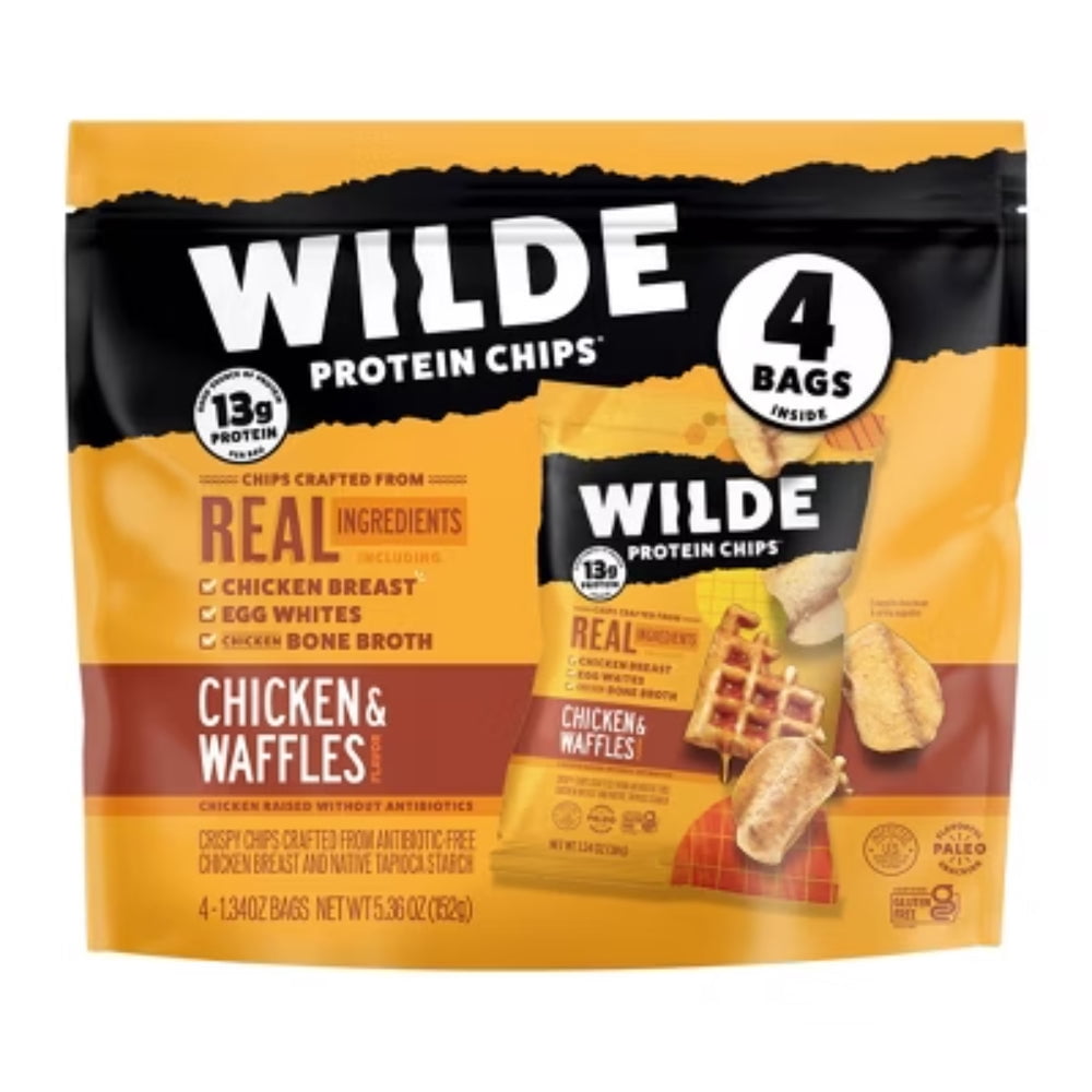 WILDE SNACKS - Protein Chips - Chicken & Waffles - 4ct 5.4OZ ( Pack of 8)