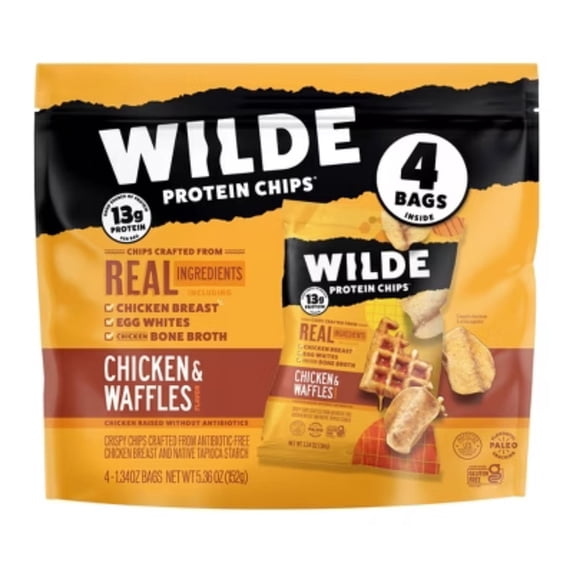 WILDE SNACKS - Protein Chips - Chicken & Waffles - 4ct 5.4OZ ( Pack of 8)