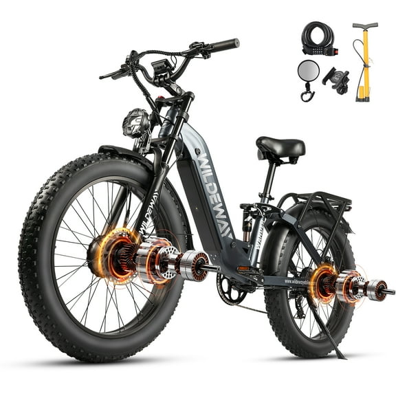 WILDEWAY Dual Motors 2600W Electric Bike for Adult 26'', UL2849 48V 30AH Removable Battery E-mountain bike 4.0 Fat Tire up to 32MPH Long Range Off-road Ebike Beach Dual Hydraulic&Brakes Bicycle
