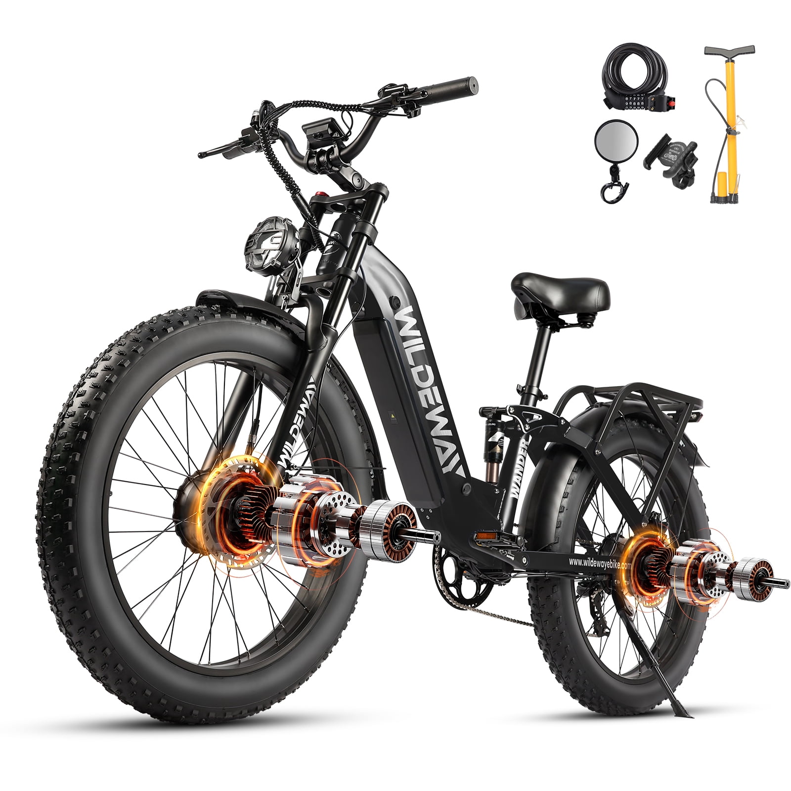 WILDEWAY Dual Motors 2600W Electric Bike for Adult 26'', UL2849 48V 30AH Removable Battery E-mountain bike 4.0 Fat Tire up to 32MPH Long Range Off-road Ebike Beach Dual Hydraulic&Brakes Bicycle