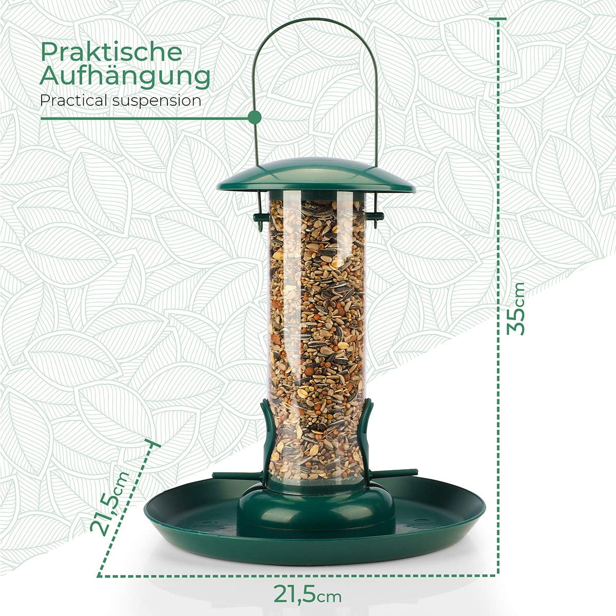 WILDLIFE FRIEND I Grain Feeder with XL Feeder Plate, Green Bird