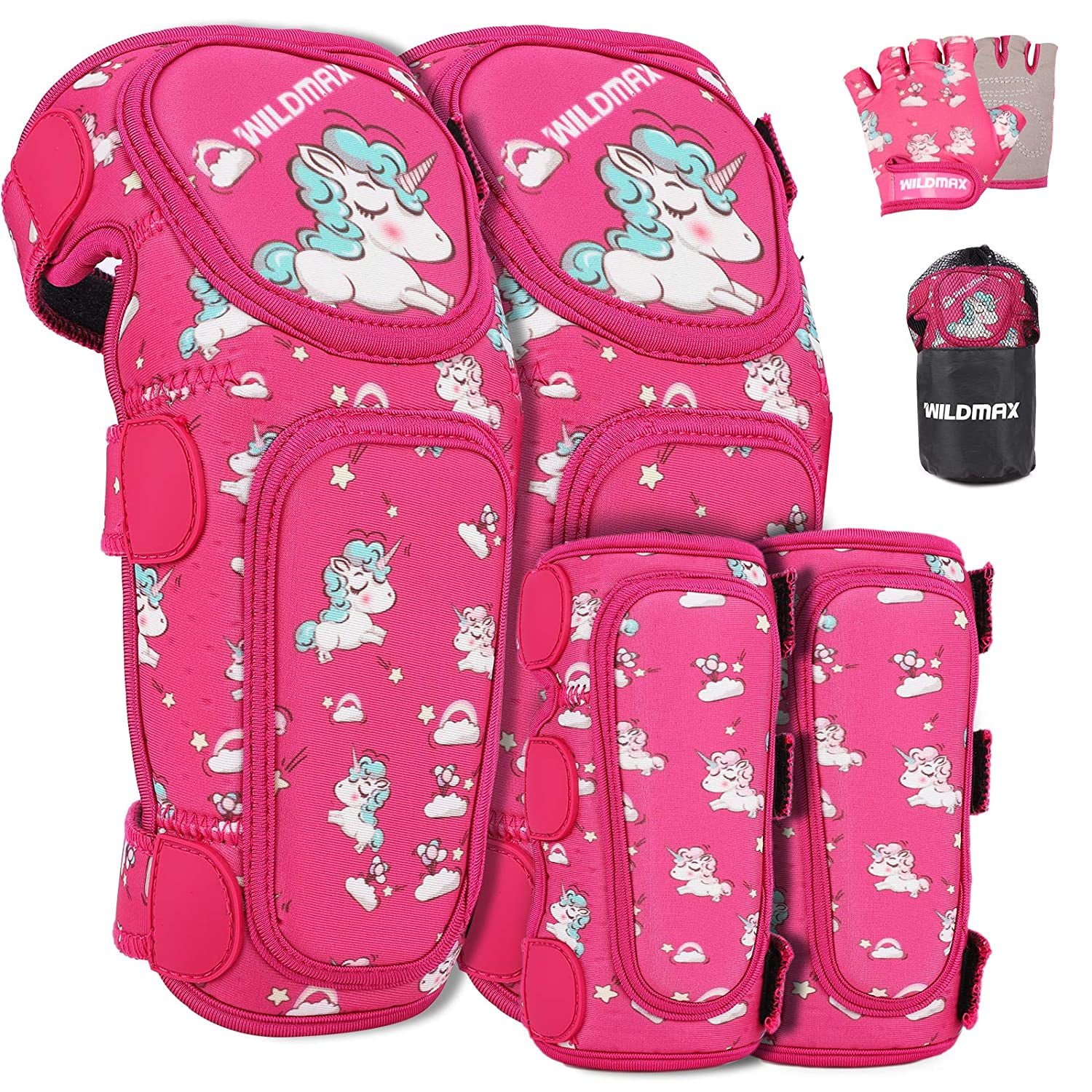 WILDMAX Soft Kids Protective Gear Set, Adjustable Knee Pads Elbow Pads