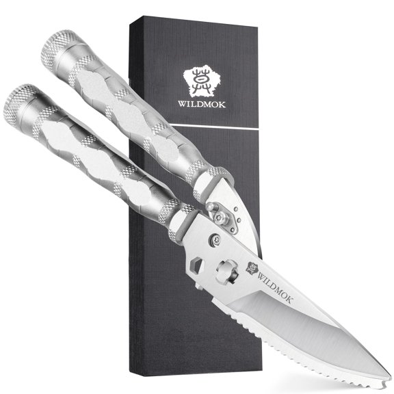 WILDMOK Heavy Duty Poultry Shears - 8.5 Inch Multi-function Stainless Steel Poultry Outdoor Shears, Ultra Sharp Kitchen Scissors for Outdoor Camp, White