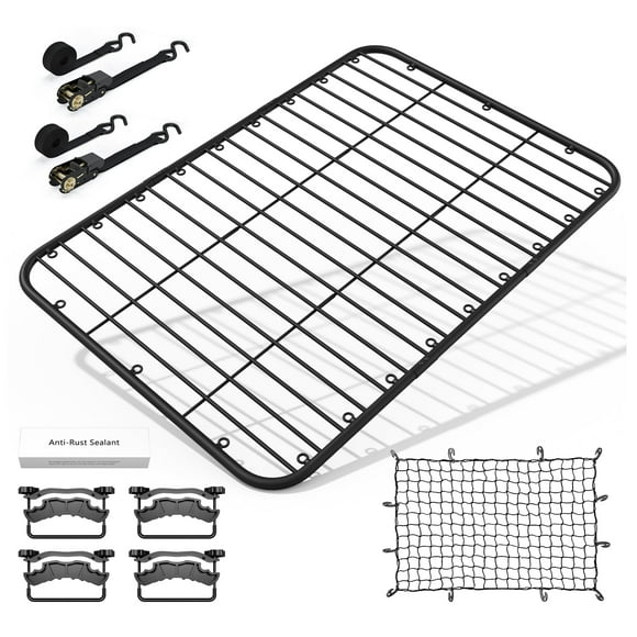 WILDROAD Car Roof Platform, Universal Roof Flat Rack 69" x 47" x 1.3" Heavy Duty Roof Rack Platform with Super Duty Bungee Cargo Net, Ratchet Straps and Anti-Rust Sealant Fits for SUV Truck Cars