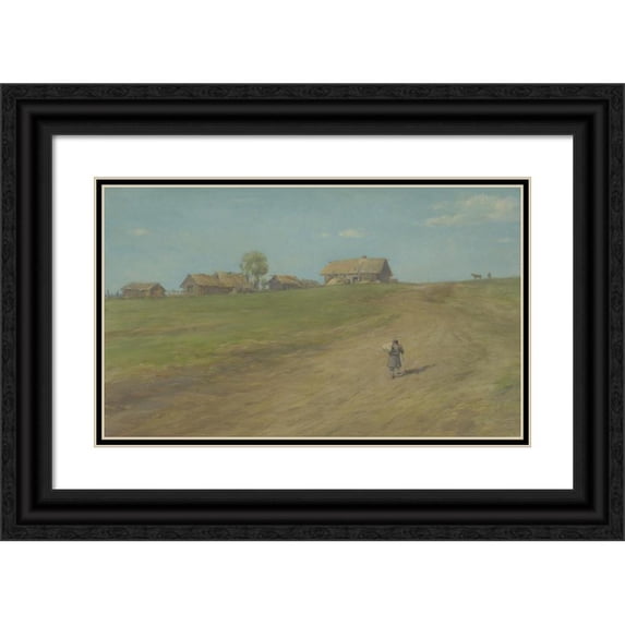 WILHELM AMANDUS BEER 18x12 Black Ornate Wood Framed Double Matted Museum Art Print Titled - Bauersmann with a Stick with a Steppe Hill with Houses