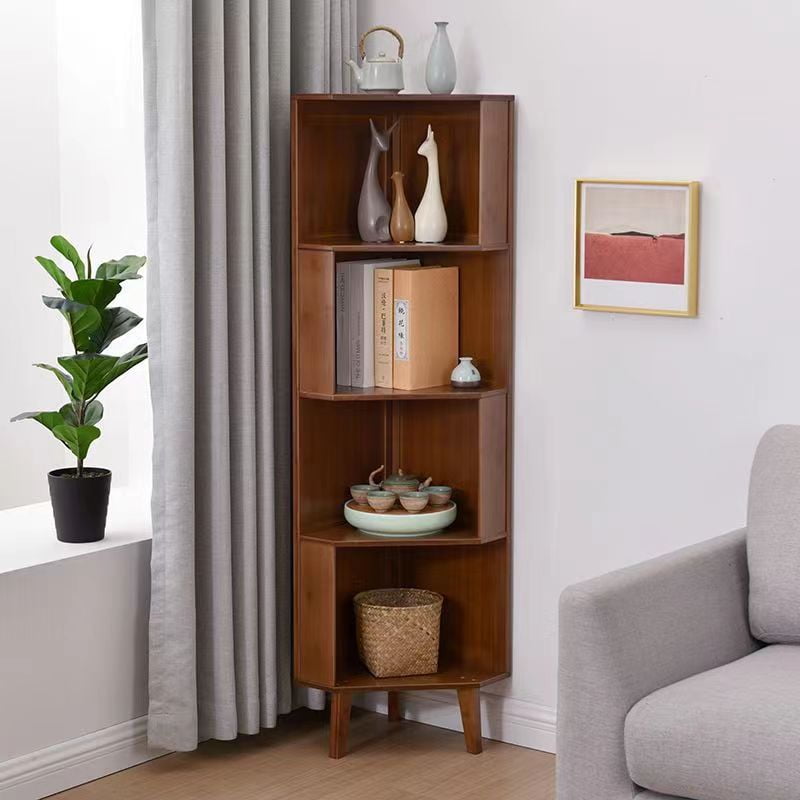 WILK 4-Tier Corner Bookshelf Bamboo Corner Bookcase, 58.4 Inch Tall ...