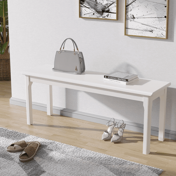 WILK Dining Bench with Wooden Seat, White