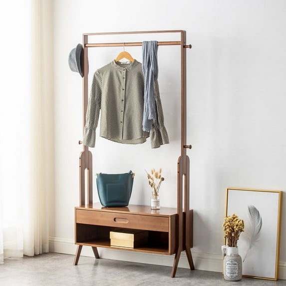 WILK Freestanding Clothes Rack, Closet Garment Rack with Storage Drawer