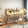 thumbnail image 1 of WILK Kids Desk , Solid Wood Children Study Desk with Chair, Reading Homework Drawing Table  Writing Desk Computer Station Built-in Bookshelf Hutch and Storage Drawers (Natural), 1 of 7