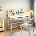 thumbnail image 1 of WILK Kids Desk , Solid Wood Children Study Desk with Chair, Reading Homework Drawing Table  Writing Desk Computer Station Built-in Bookshelf Hutch and Storage Drawers (White), 1 of 7