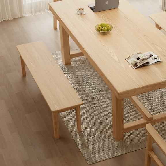 WILK Natural Ash Wood Bench Farmhouse Dining Bench Entryway Bench