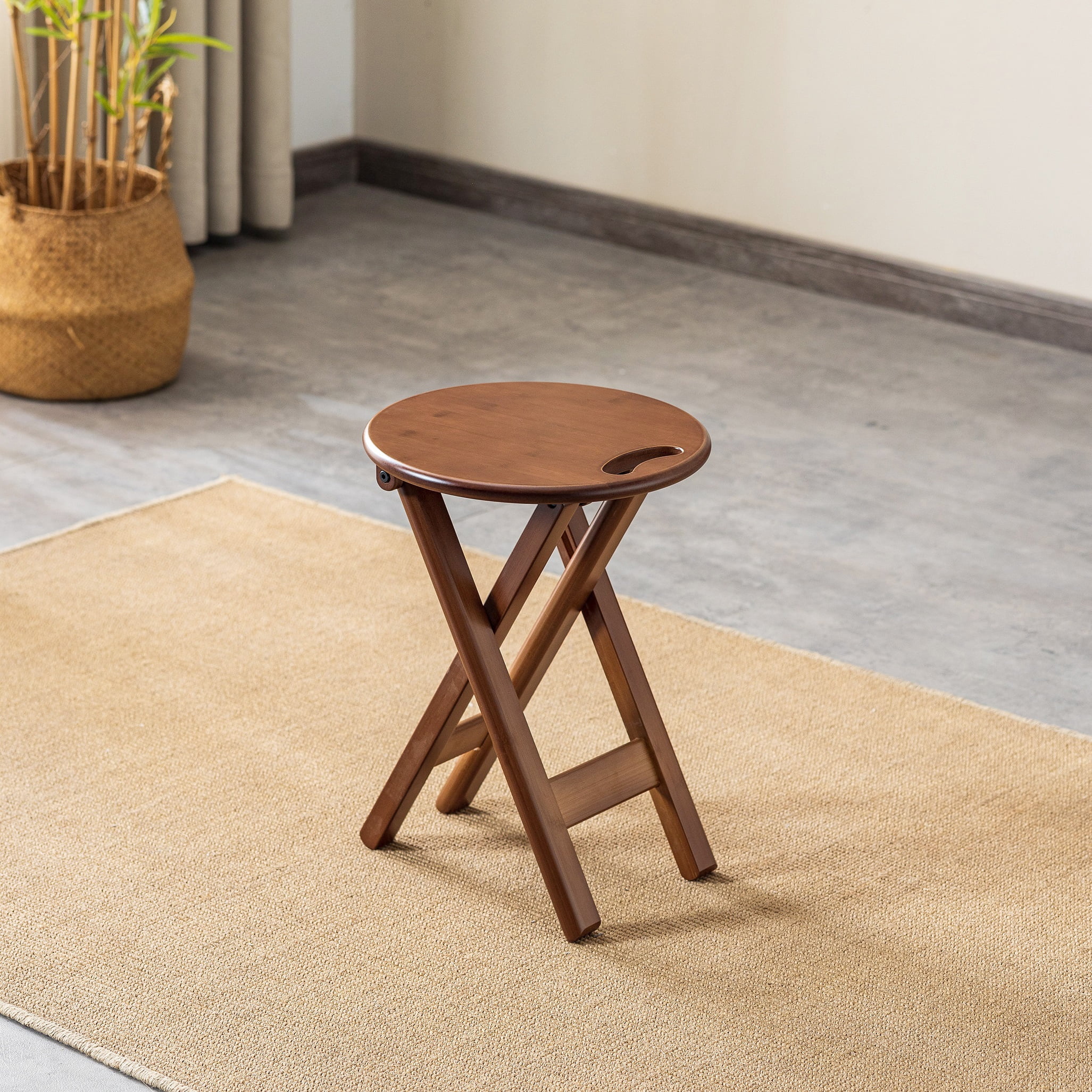 WILK Portable Folding Chair with Handle,Natural Bamboo Round Fold