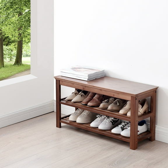 WILK Shoe Rack Bench, 3-Tier Bamboo Shoe Storage Organizer, Entryway Bench, 11.2 x 31.5 x 16.5 Inches, for Entryway Bathroom Bedroom
