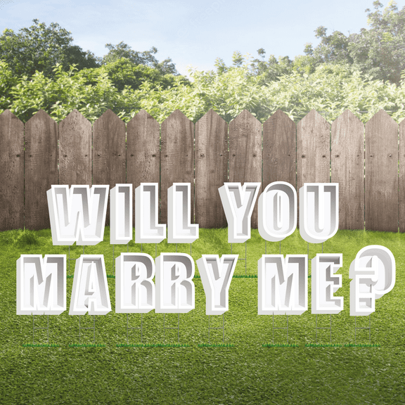 WILL YOU MARRY ME? 24" White Tall Elegant Shadow Box Yard Letters Proposal