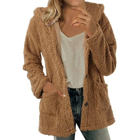 WILLBEST Black Cardigan for Women Women's Plus Size Casual Color Block Plush Sweatshirt Buttonshoodie Loose Blouse Warm Cardigan Coat Womens Cardigan Sweaters