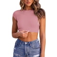 thumbnail image 1 of WILLBEST Blouses for Women Dressy Casual Petite Women Sexy Backless Short Sleeve Slim Fit Crewneck Summer Casual Y2.K Crop Tee Tops Casual Shirt, 1 of 5