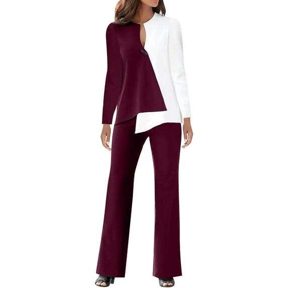 WILLBEST Business Casual Outfits for Women Women'S Casual And Fashionable Color Block Loose Pants Suit 2024 Summer