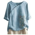 thumbnail image 1 of WILLBEST Chiffon Tops for Women Off The Shoulder Women's Flower Graphic Print Summer Oversized T Shirts Casual Trendy Round Neck Tee Tops (Style 03), 1 of 5