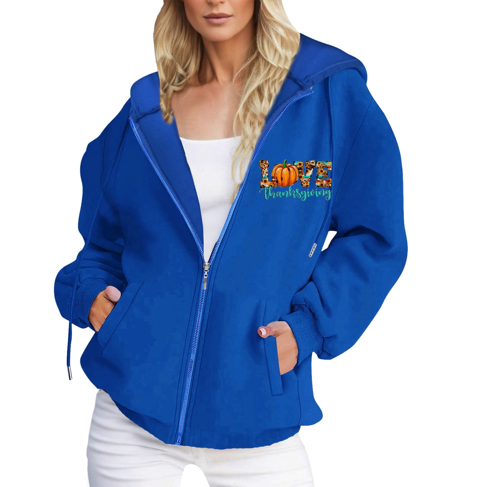 WILLBEST Cropped Hoodie Women Plus Size Womens Zip Up Hoodies Pumpkin Print Long Sleeve Fall Winter Sweatshirts Jacket With Pockets 2024 Walmart