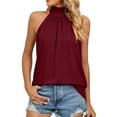 thumbnail image 1 of WILLBEST Dress Shirts for Women Ladies Sleeveless Silk Strap Women Hanging Neck Lace Up Tops Blouse, 1 of 5