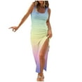 thumbnail image 1 of WILLBEST Formal Dresses for Women 2024 Trendy Summer Women Sleeveless Crew Neck Floral Patterns Tank Dress Casual Drawstring Slit Slim Dress Dresses Independence Day, 1 of 5
