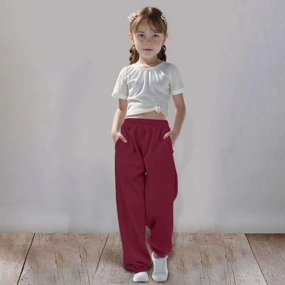 HUITKMM Girls Clothes Medium And Large Children Casual Girls Solid Color Drawstring Sweatpants 3959